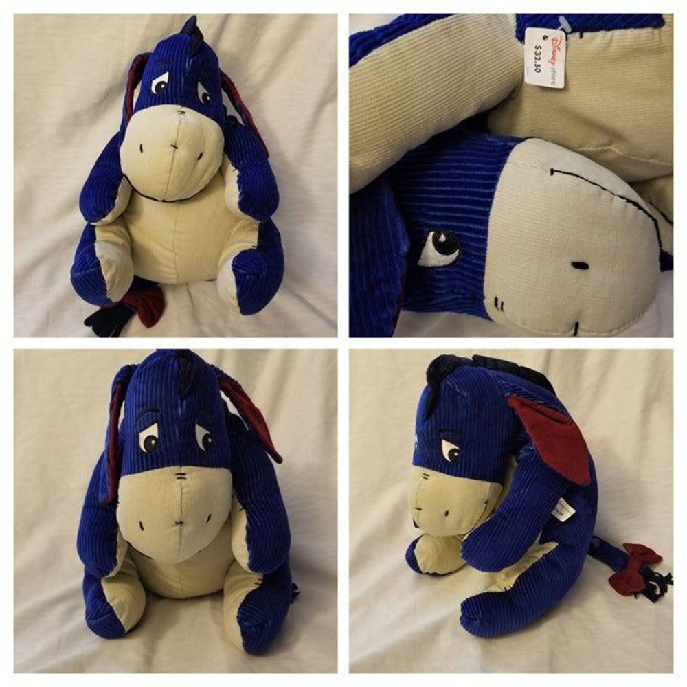 Disney Store Eeyore Plush Retired Large Corduroy Blue Stuffed Animal Toy Pooh